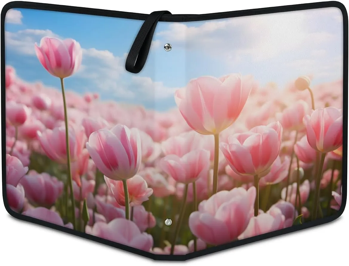 Bright Tulips 3 Ring Trading Zipper Binder Strap, Trading Card Binder 9 Pocket, 900 Pockets Card Holder with 50 Removable Sleeves for Game Cards