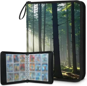 Bright Woodland 3 Ring Trading Zipper Binder Strap, Trading Card Binder 9 Pocket, 900 Pockets Card Holder with 50 Removable Sleeves for Game Cards