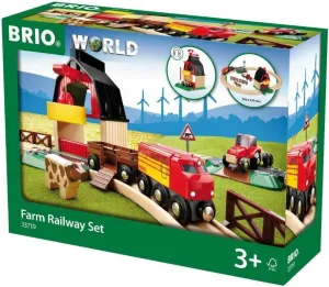 BRIO World Farm Railway Set - 20-Piece FSC-Certified Wood Train Set & Accessories - Works with All BRIO Wooden Railway Sets - Includes Barn, Tractor, Hay Crane, Tracks & More - Fun for Kids Ages 3 