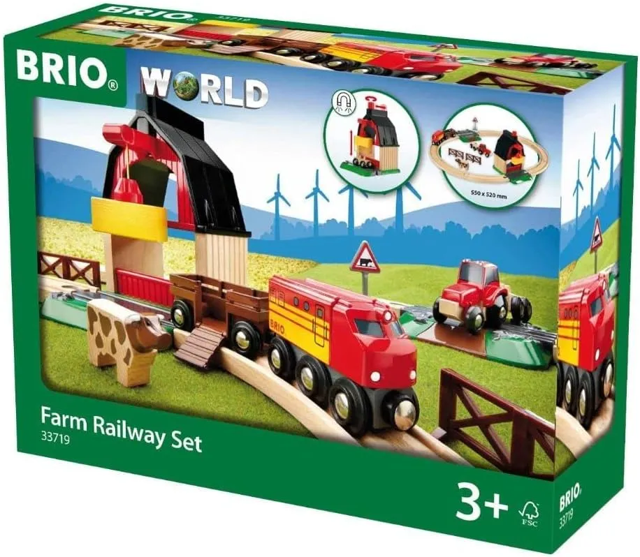 BRIO World Farm Railway Set - 20-Piece FSC-Certified Wood Train Set & Accessories - Works with All BRIO Wooden Railway Sets - Includes Barn, Tractor, Hay Crane, Tracks & More - Fun for Kids Ages 3 