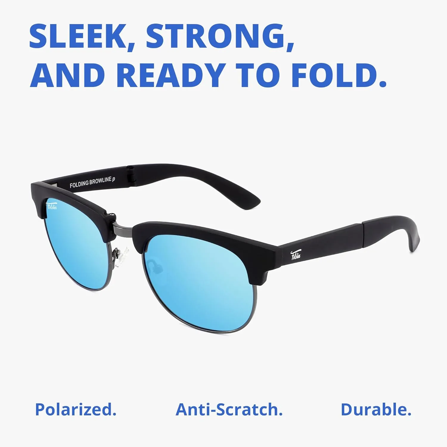 Browline Folding Sunglasses Polarized, UV400, UVA, UVB Protection for Men Women, Folding Sunglasses Leather Case