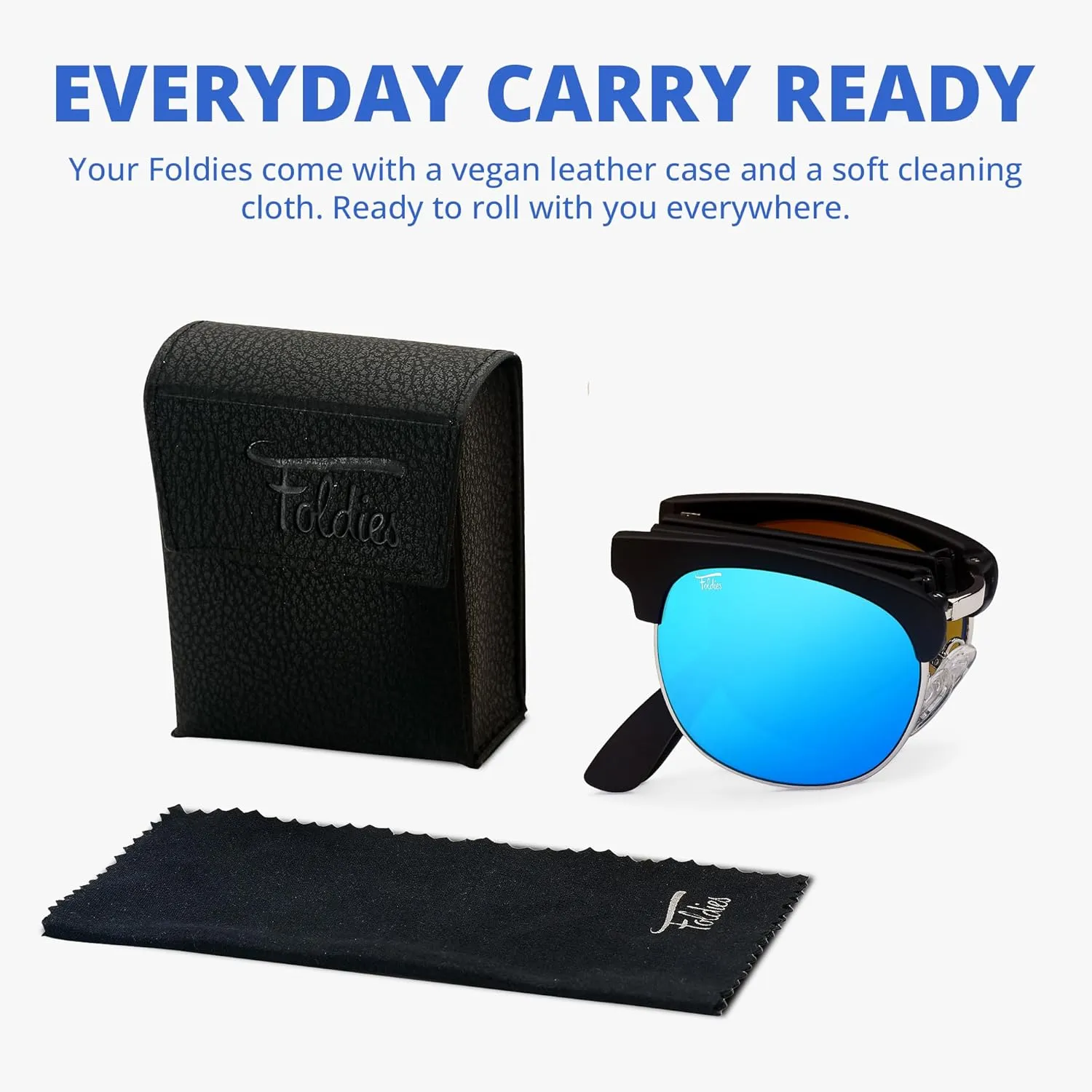 Browline Folding Sunglasses Polarized, UV400, UVA, UVB Protection for Men Women, Folding Sunglasses Leather Case