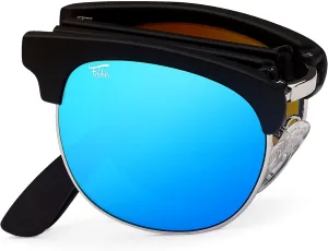 Browline Folding Sunglasses Polarized, UV400, UVA, UVB Protection for Men Women, Folding Sunglasses Leather Case