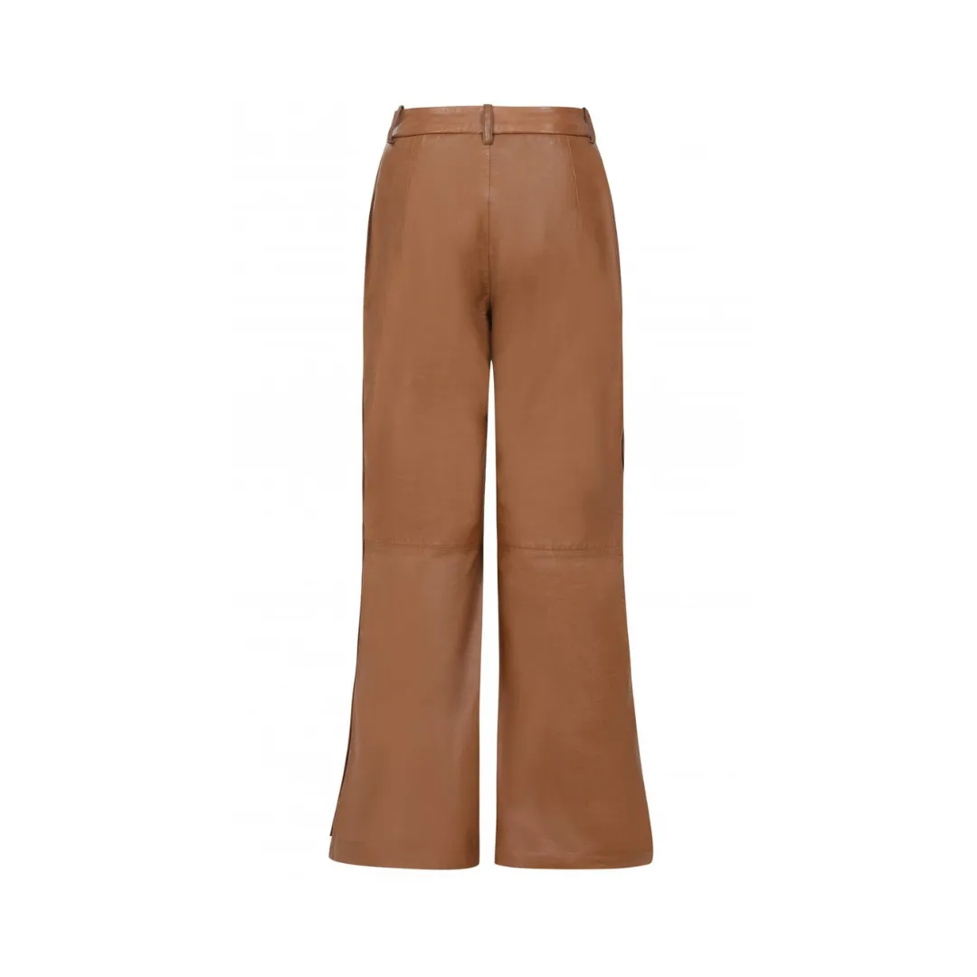Brown Side Button Leather Trouser