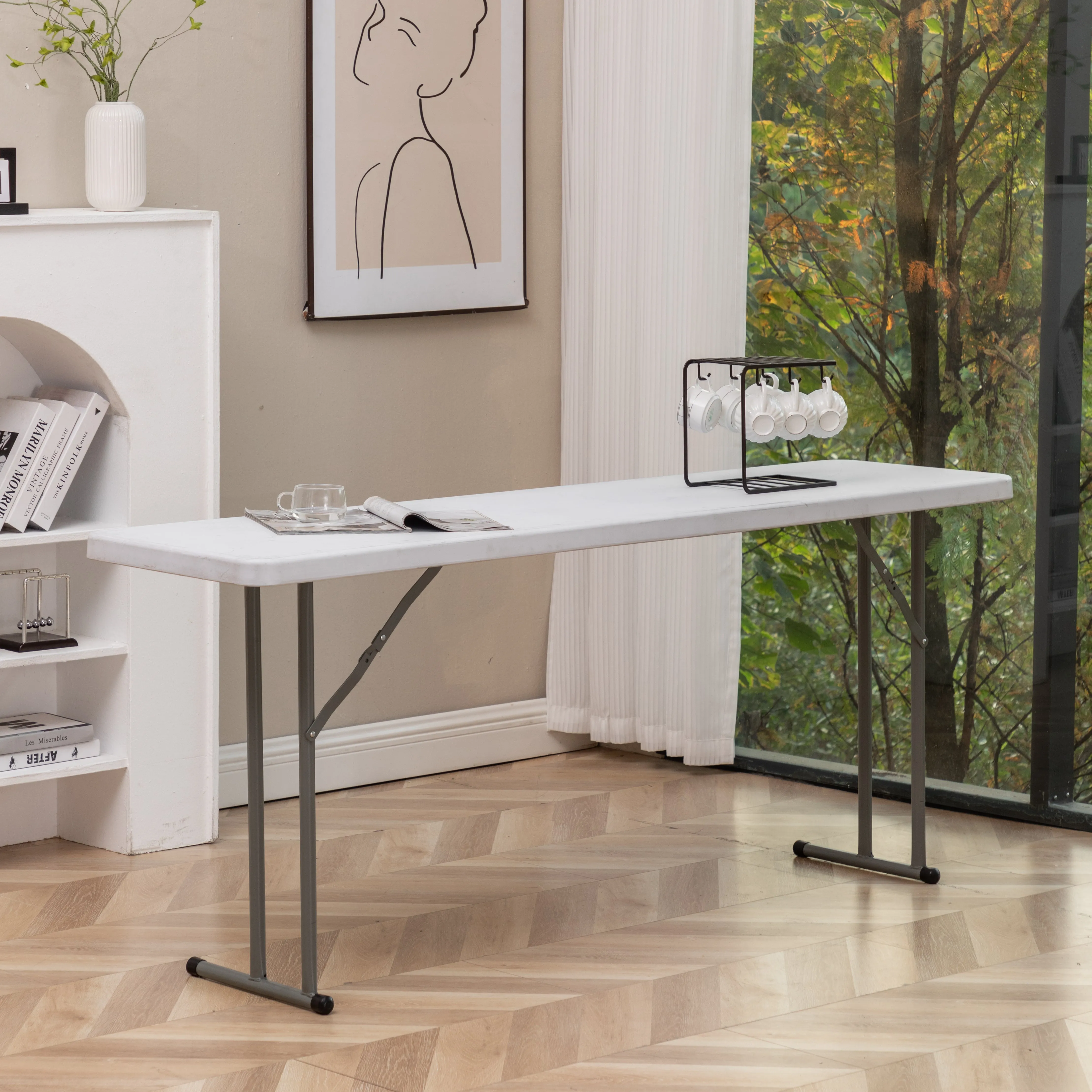 BTExpert 6-Foot - 72" long White Plastic Folding Seminar Training Table Portable 18" Wide narrow, 29" High, events indoor outdoor lightweight Set of 5