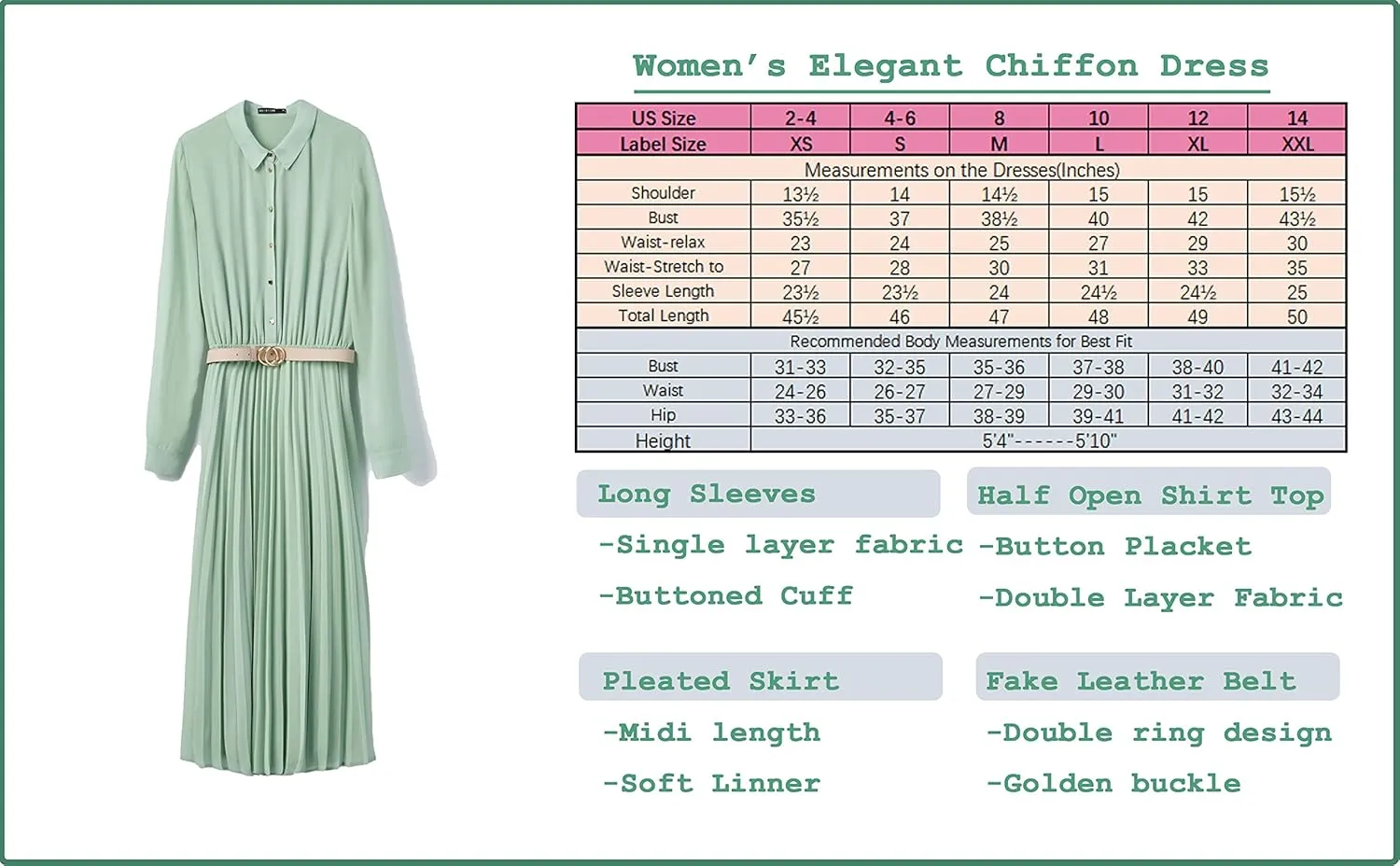 Business Casual Shirt Dress for Women Long Sleeves Pleated Midi Dresses with Belt