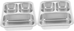 Cabilock 2pcs Stainless Steel Divided Plates Lunch Compartment Tray Easy to Clean for Adults