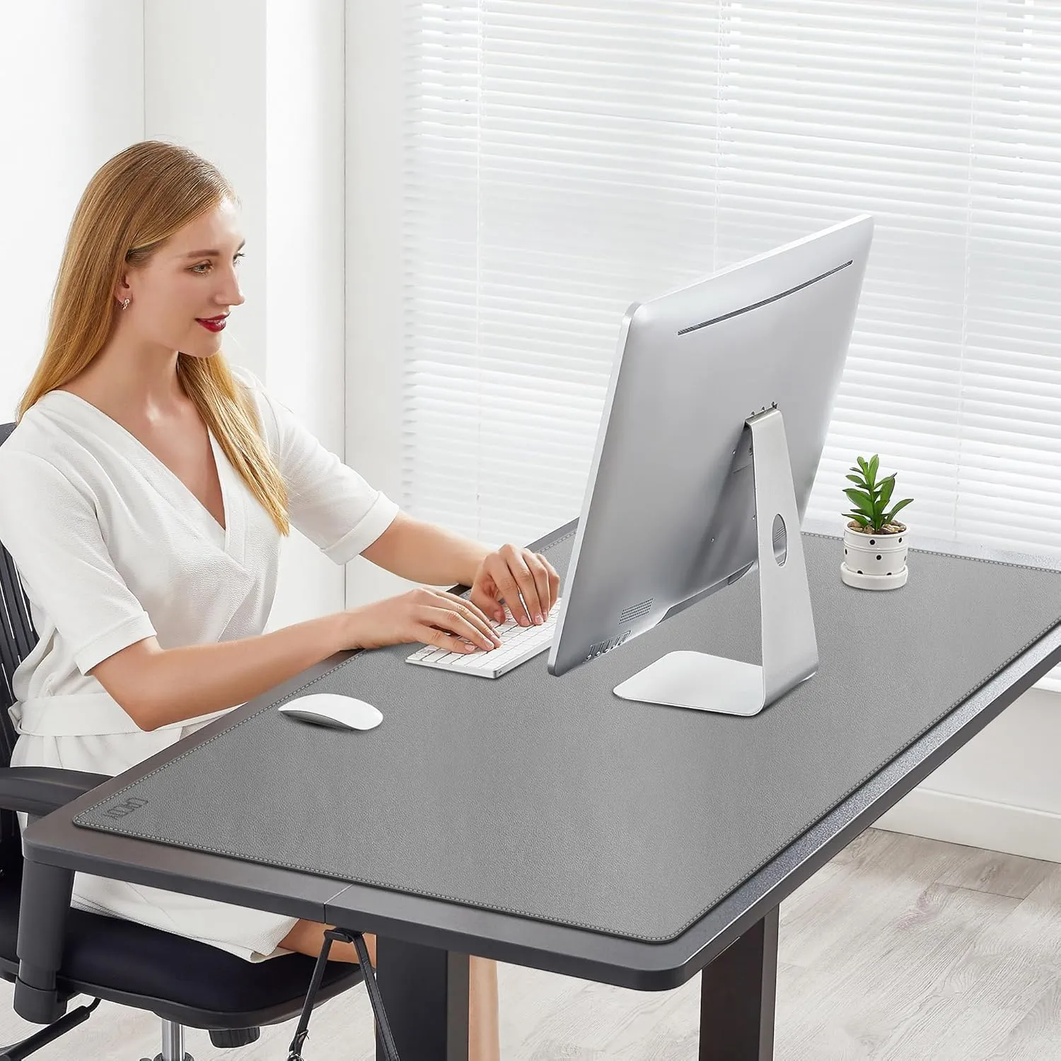 Cacoy PU Leather Moues Pad for Desk, 40" x 24" XXL Large Computer Desk Pad Blotters for Keyboard and Mouse Writing Mat for Office and Home (Grey)