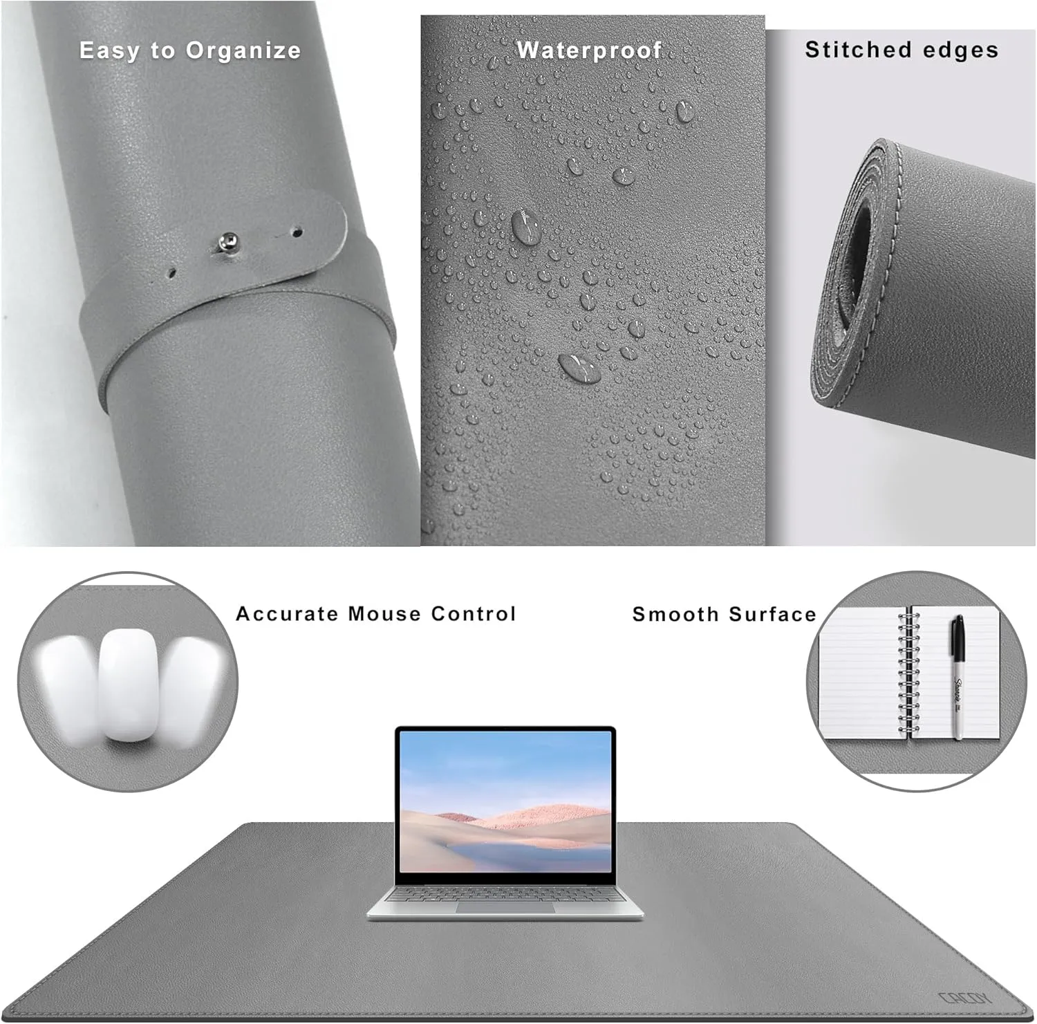Cacoy PU Leather Moues Pad for Desk, 40" x 24" XXL Large Computer Desk Pad Blotters for Keyboard and Mouse Writing Mat for Office and Home (Grey)