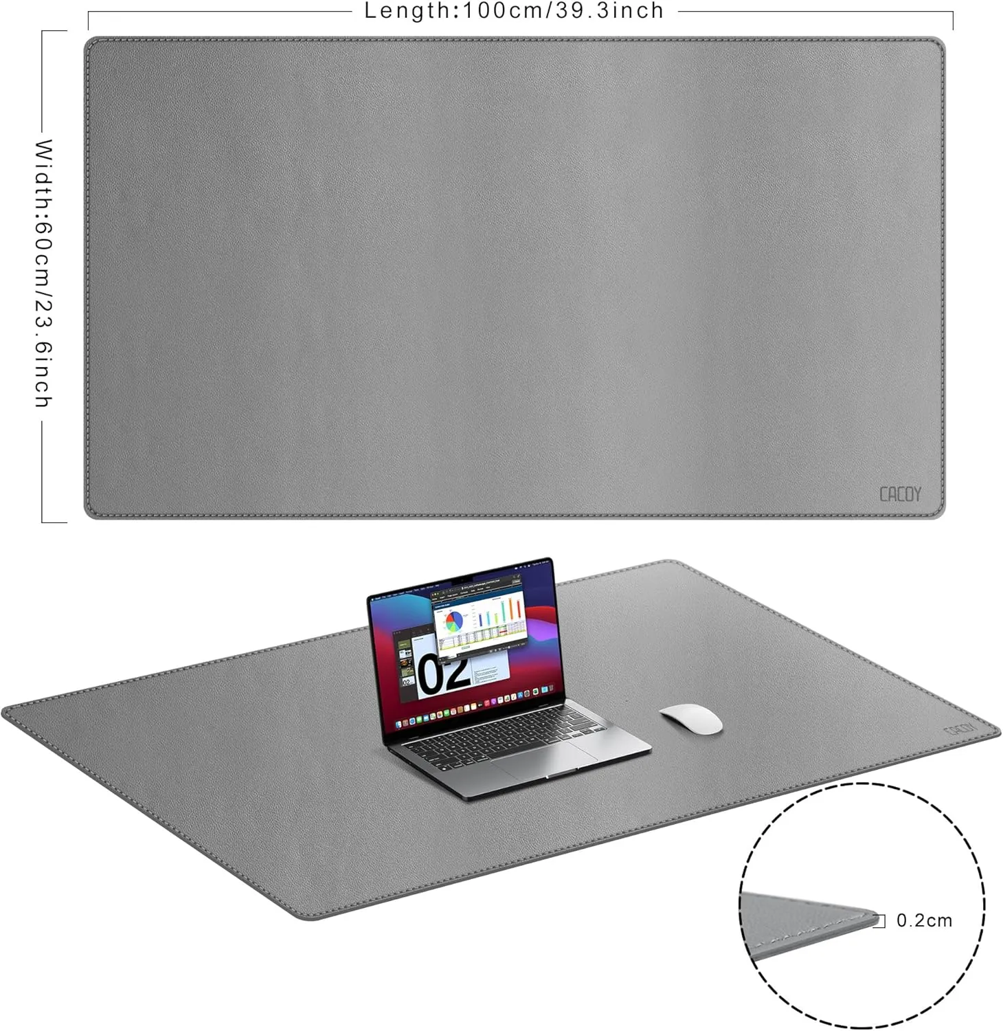 Cacoy PU Leather Moues Pad for Desk, 40" x 24" XXL Large Computer Desk Pad Blotters for Keyboard and Mouse Writing Mat for Office and Home (Grey)