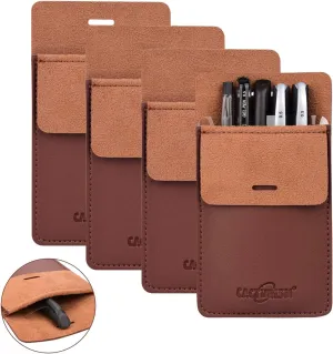 Cacturism Pocket Protector, 4 Pack Premium PU Leather Men Women Pen Holder Pouch Pocket Organizer For Shirts, Lab Coats, Pants; Multi-Purpose-Holds Pens, Pointers, Pencils, Ruler, Tools (Brown 4 Pcs)