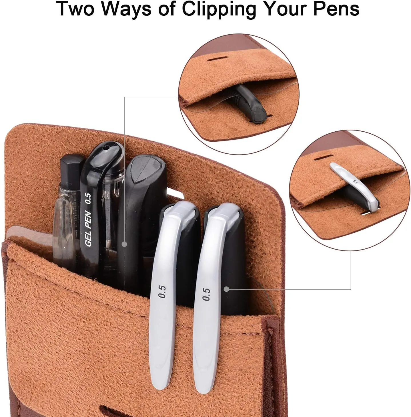 Cacturism Pocket Protector, 4 Pack Premium PU Leather Men Women Pen Holder Pouch Pocket Organizer For Shirts, Lab Coats, Pants; Multi-Purpose-Holds Pens, Pointers, Pencils, Ruler, Tools (Brown 4 Pcs)
