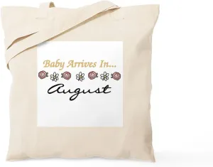CafePress Baby Arrives In August Tote Bag Reusable Natural Beige Canvas Shopping Bag