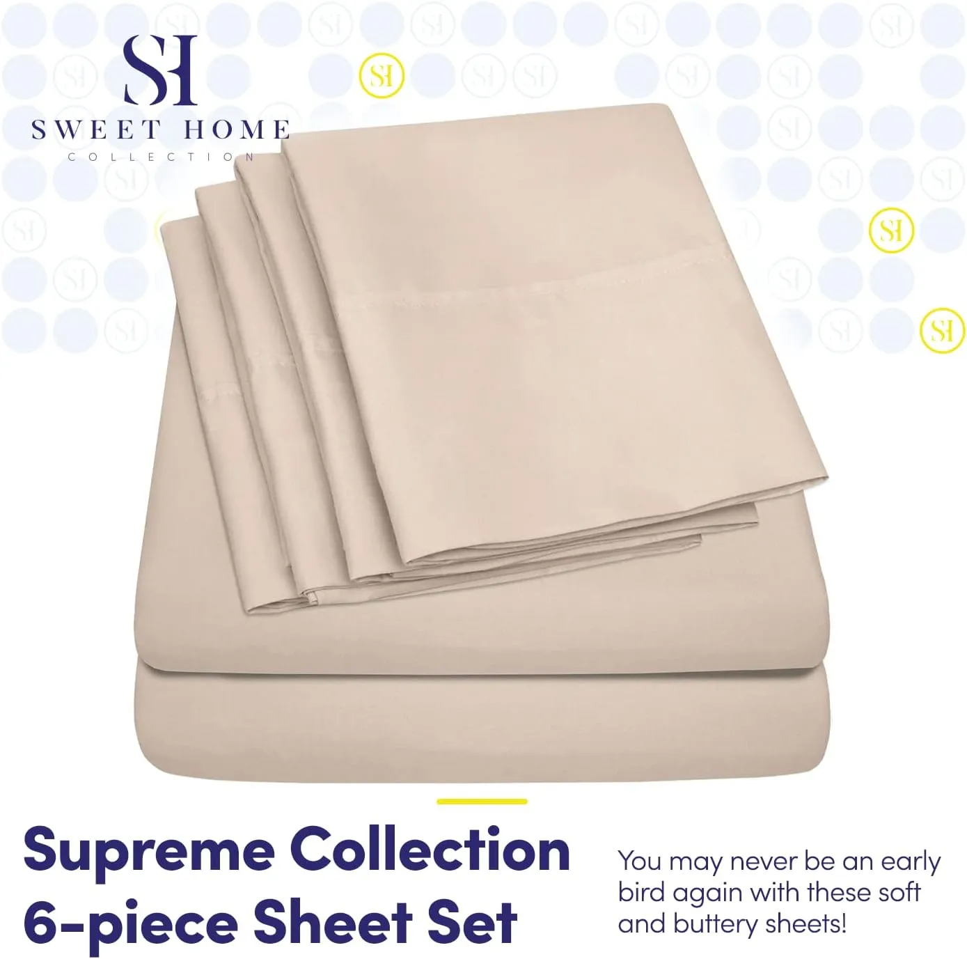 Cal King Size Bed Sheets - 6 Piece 1500 Supreme Collection Fine Brushed Microfiber Deep Pocket California King Sheet Set Bedding - 2 Extra Pillow Cases, Great Value, California King, Beige