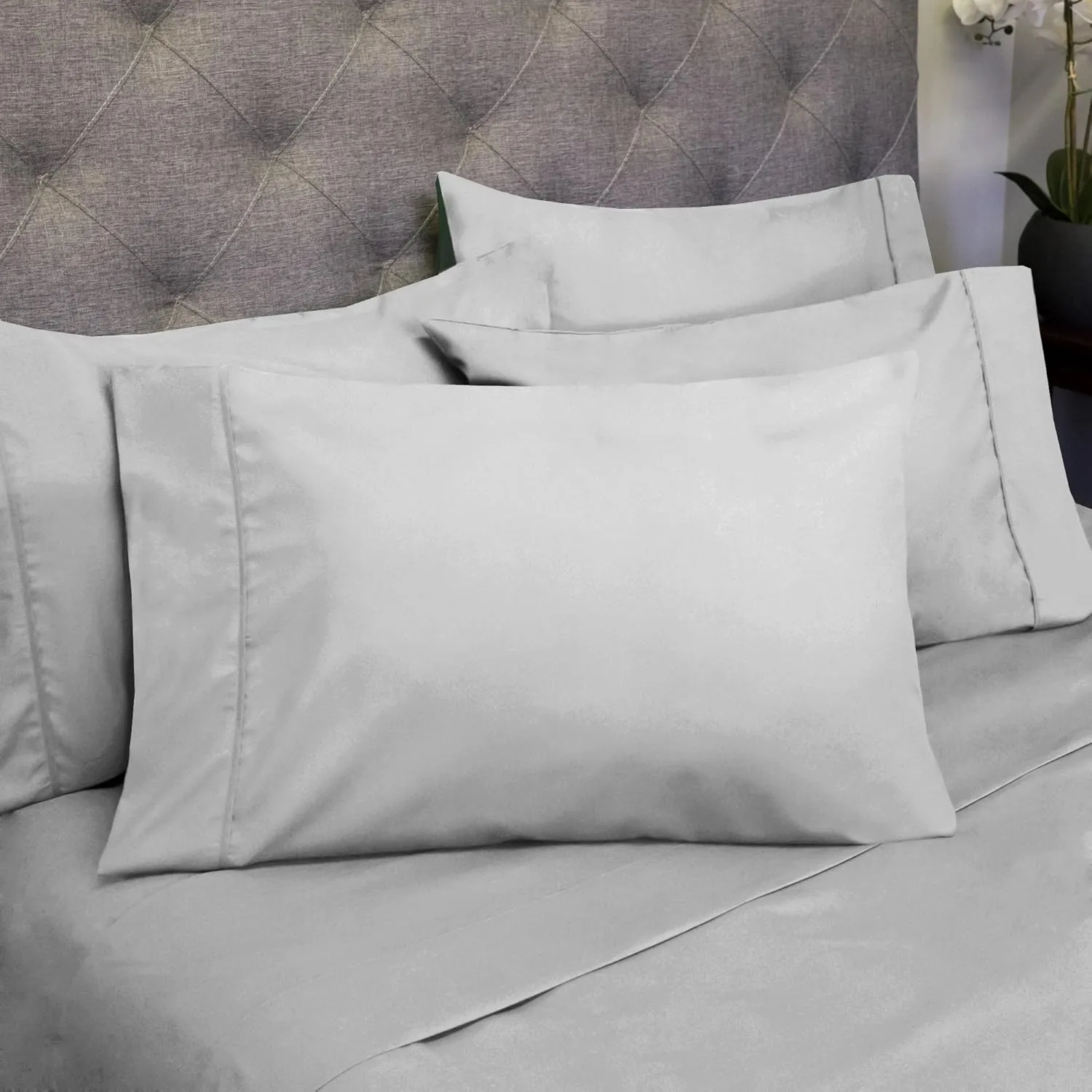Cal King Size Bed Sheets - 6 Piece 1500 Supreme Collection Fine Brushed Microfiber Deep Pocket California King Sheet Set Bedding - 2 Extra Pillow Cases, Great Value, California King, Silver