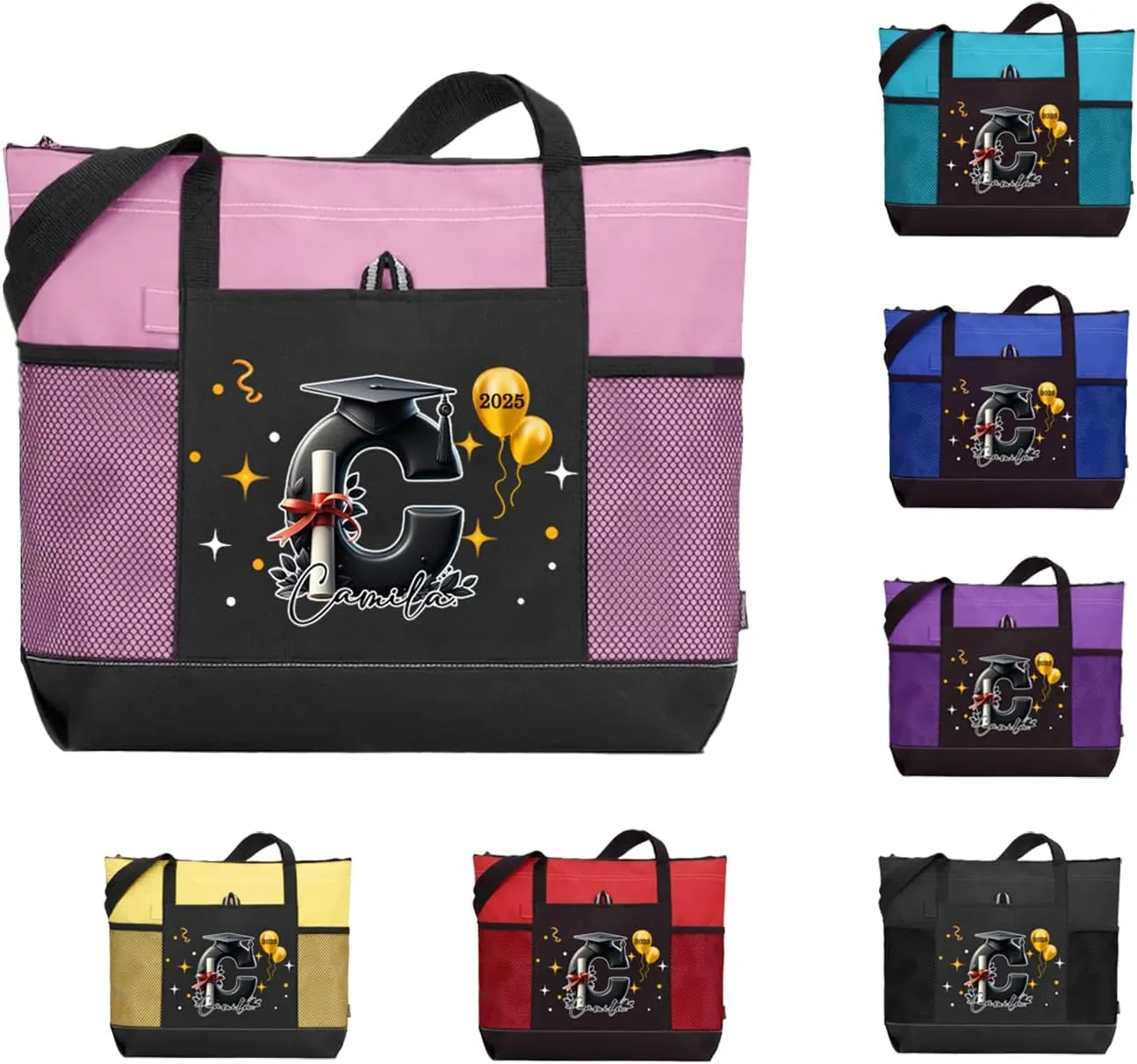 callie Personalized Name Tote Bag for Women, Custom Large Canvas Zipper Handbag