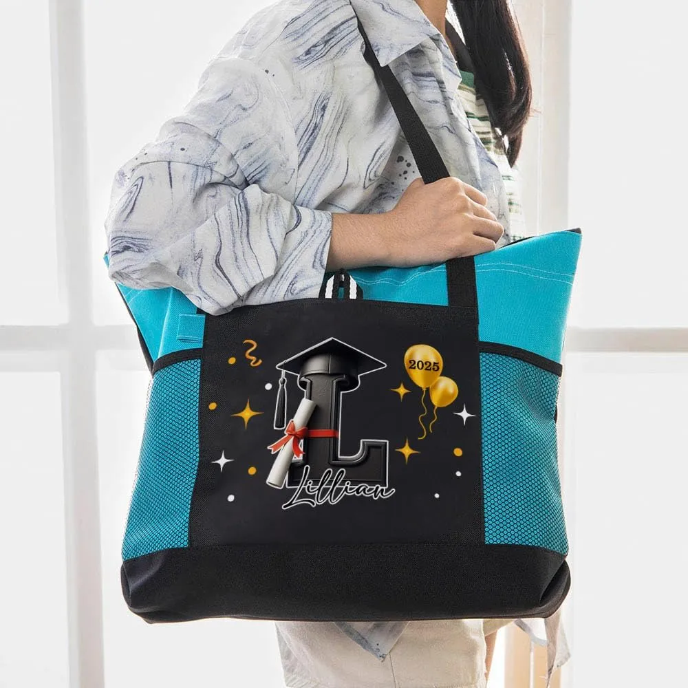 callie Personalized Name Tote Bag for Women, Custom Large Canvas Zipper Handbag
