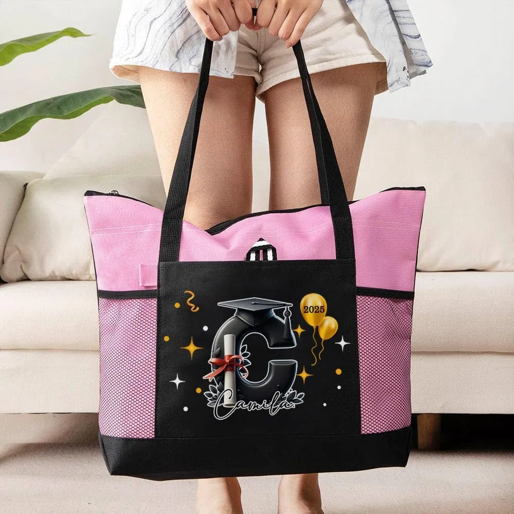 callie Personalized Name Tote Bag for Women, Custom Large Canvas Zipper Handbag
