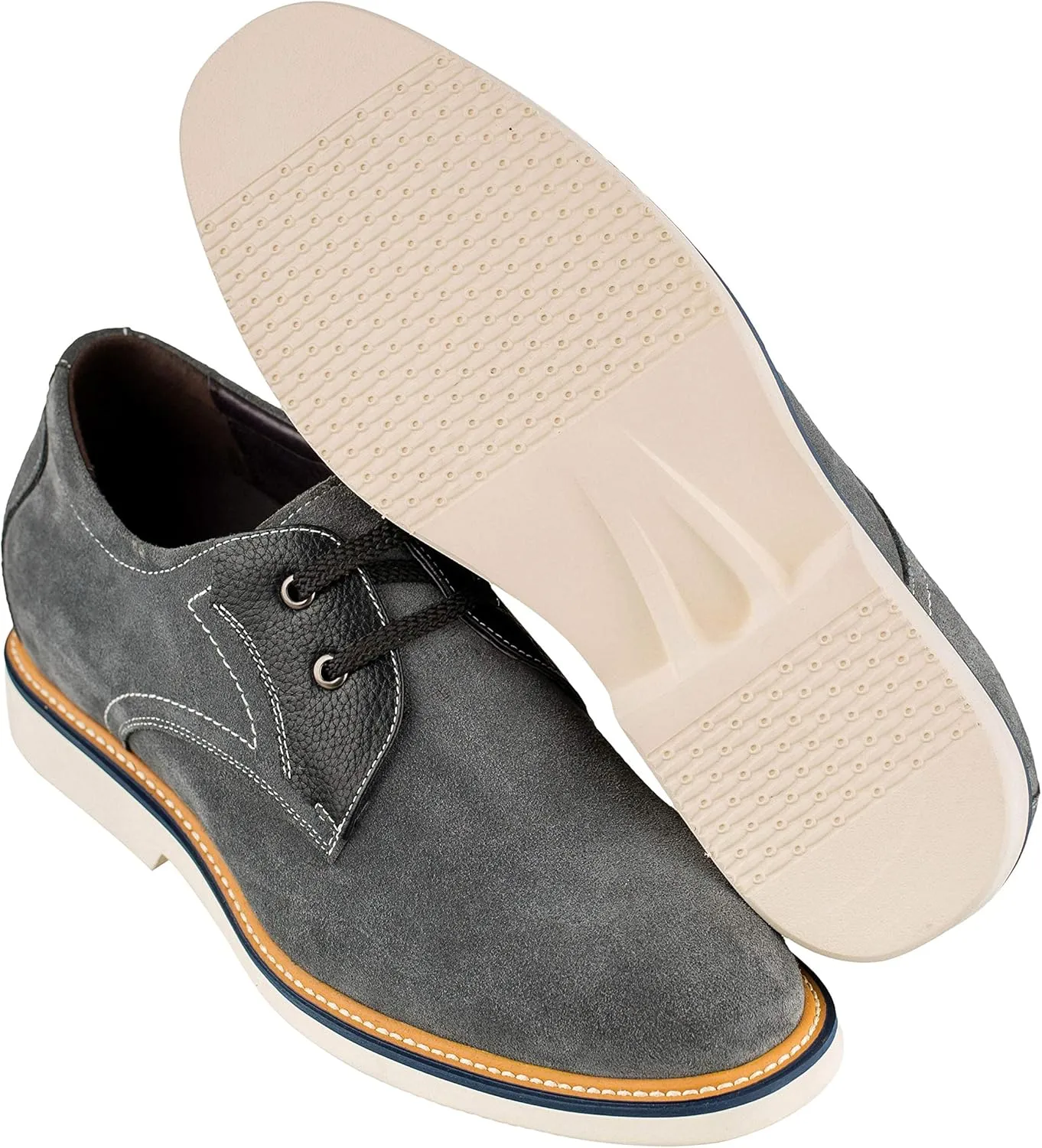 CALTO Men's Invisible Height Increasing Elevator Shoes - Grey/Black Nubuck Leather Lace-up Casual Oxfords - 2.8 Inches Taller - Y42023 - Size 9 D(M) US