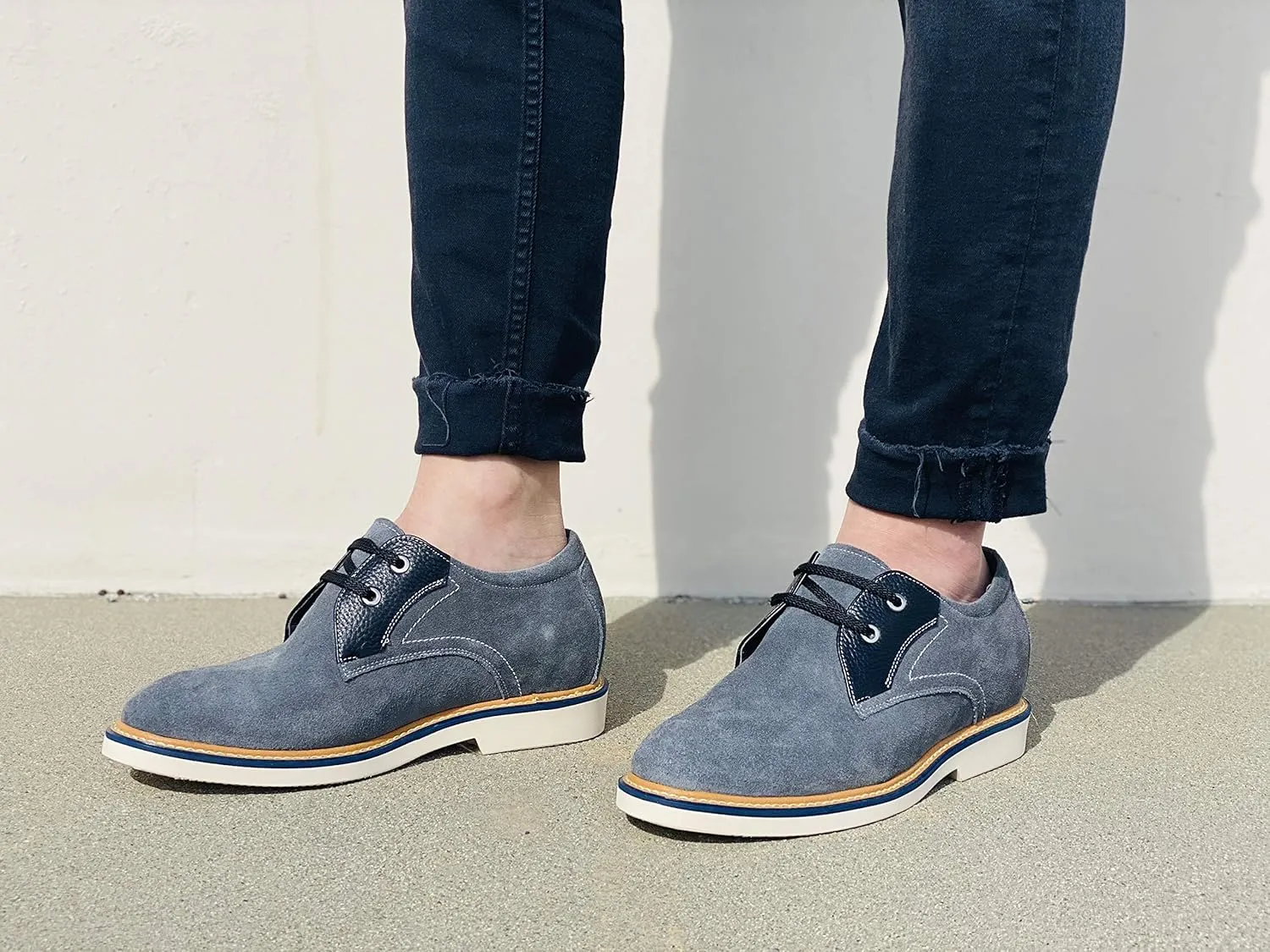 CALTO Men's Invisible Height Increasing Elevator Shoes - Grey/Black Nubuck Leather Lace-up Casual Oxfords - 2.8 Inches Taller - Y42023 - Size 9 D(M) US