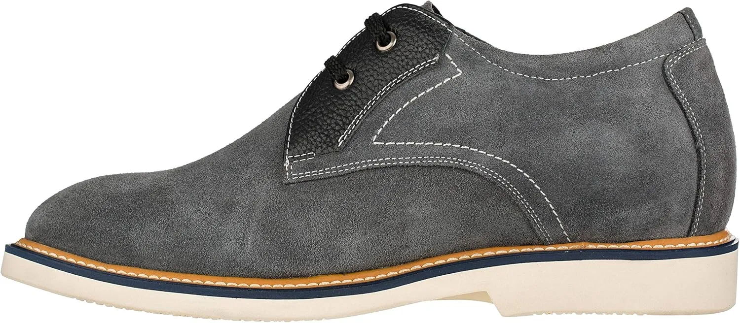 CALTO Men's Invisible Height Increasing Elevator Shoes - Grey/Black Nubuck Leather Lace-up Casual Oxfords - 2.8 Inches Taller - Y42023 - Size 9 D(M) US