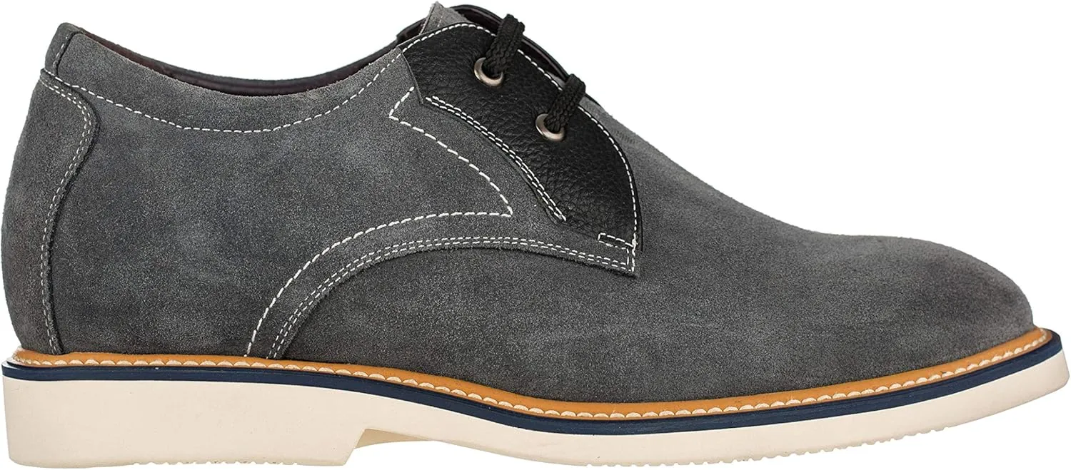 CALTO Men's Invisible Height Increasing Elevator Shoes - Grey/Black Nubuck Leather Lace-up Casual Oxfords - 2.8 Inches Taller - Y42023 - Size 9 D(M) US