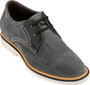CALTO Men's Invisible Height Increasing Elevator Shoes - Grey/Black Nubuck Leather Lace-up Casual Oxfords - 2.8 Inches Taller - Y42023 - Size 9 D(M) US