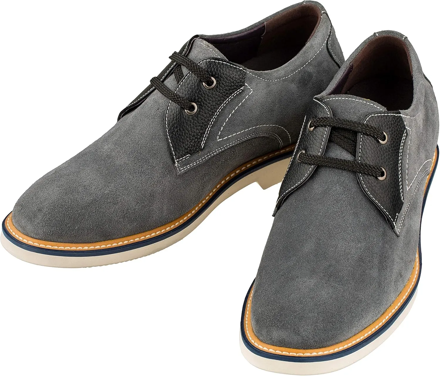 CALTO Men's Invisible Height Increasing Elevator Shoes - Grey/Black Nubuck Leather Lace-up Casual Oxfords - 2.8 Inches Taller - Y42023 - Size 9 D(M) US