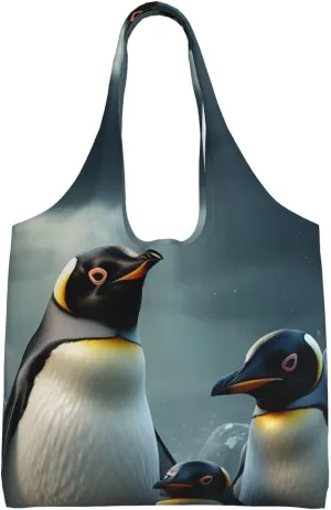 Canvas Aesthetic Tote Bag for Women Handbag Penguin Family Reusable Grocery Bags with Handles