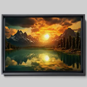 Canvas Beautiful Lake Mountain Range Sunrise Sunset Landscape, Wall Art for Living Room, Autumn Forest National Park Scenery, Nature Scenic Picture Print Artwork Print Decor, Canvas Print, Print
