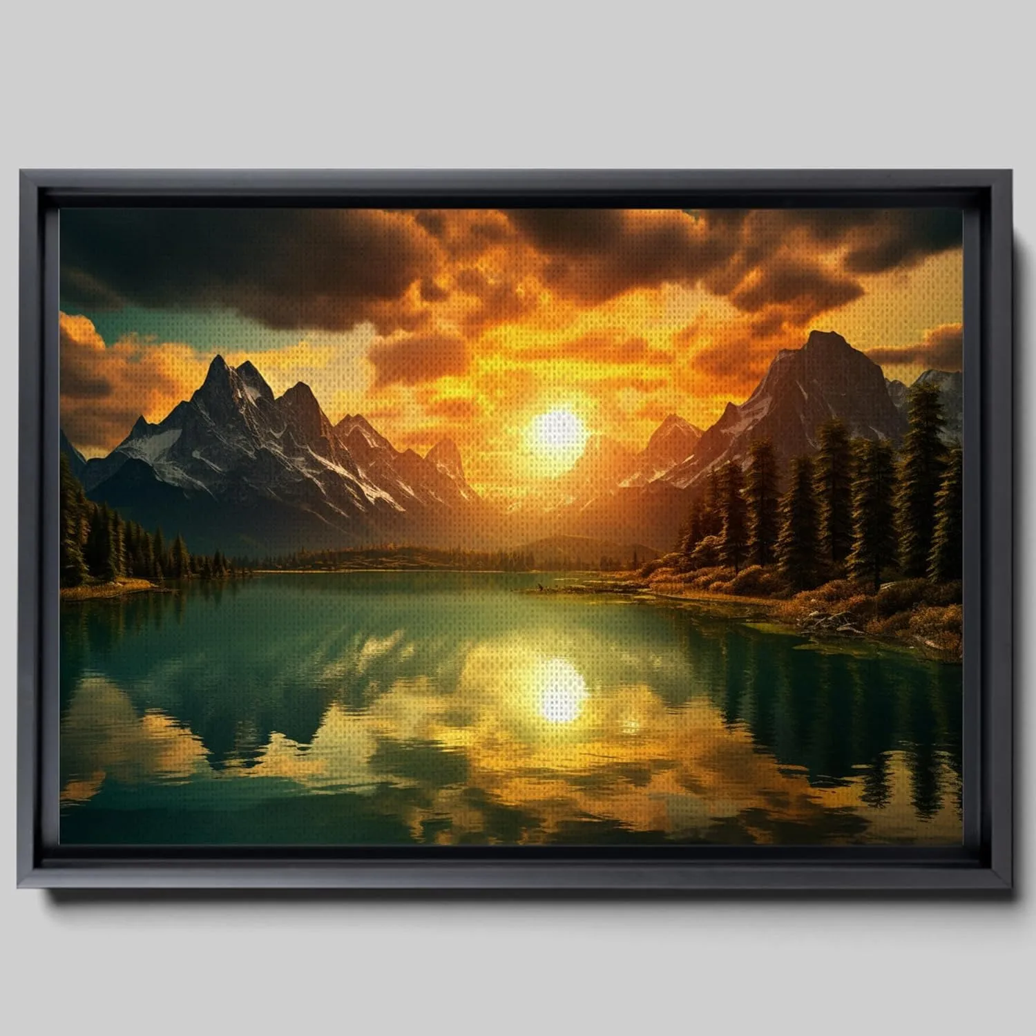 Canvas Beautiful Lake Mountain Range Sunrise Sunset Landscape, Wall Art for Living Room, Autumn Forest National Park Scenery, Nature Scenic Picture Print Artwork Print Decor, Canvas Print, Print