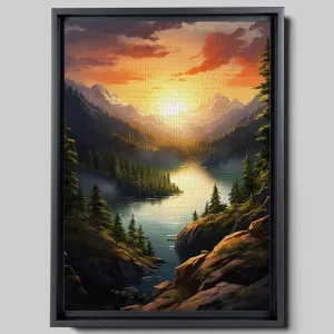 Canvas Beautiful Lake Mountain Range Sunrise Sunset Landscape, Wall Art for Living Room, Autumn Forest National Park Scenery, Nature Scenic Picture Print Artwork Print Decor, Canvas Print, Print