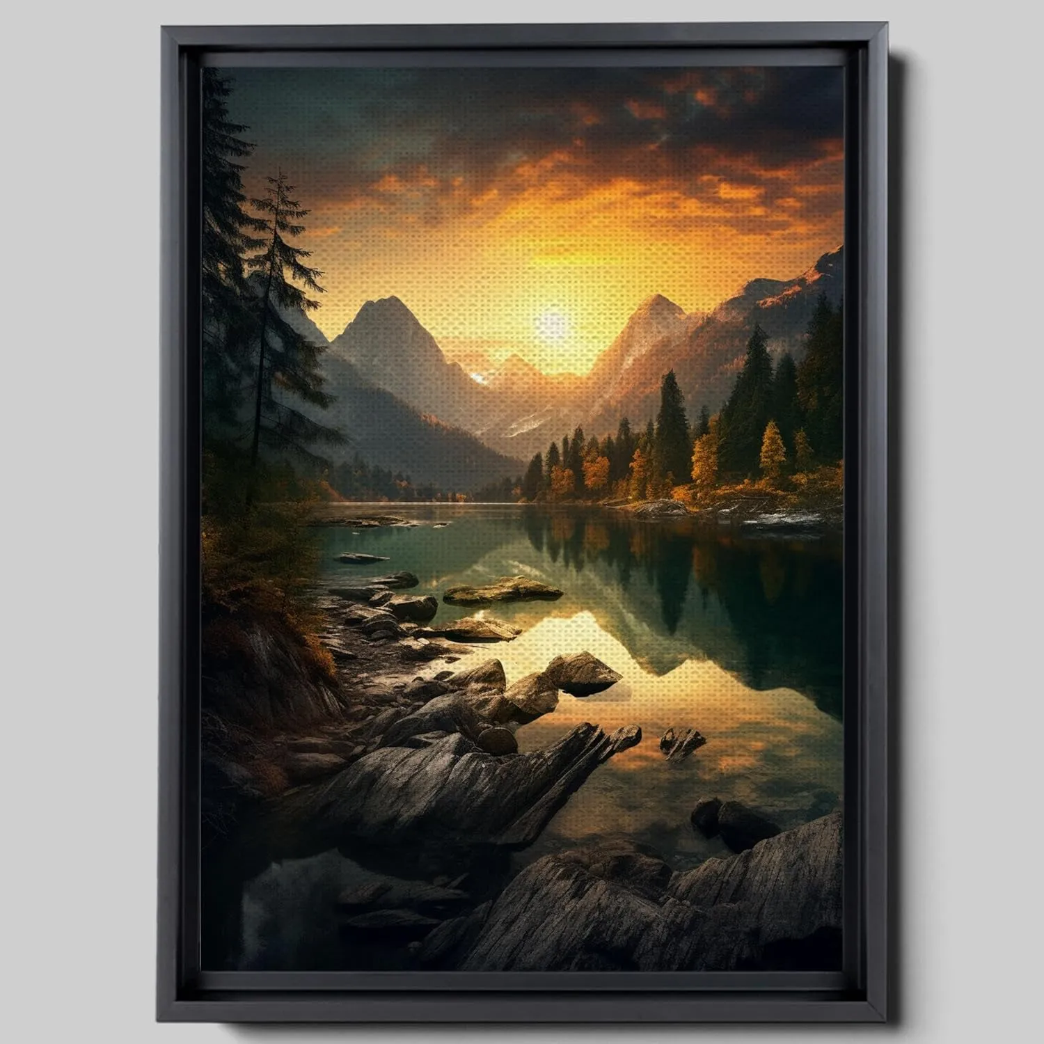 Canvas Beautiful Lake Mountain Range Sunrise Sunset Landscape, Wall Art for Living Room, Autumn Forest National Park Scenery, Nature Scenic Picture Print Artwork Print Decor, Gift for lover, Wall