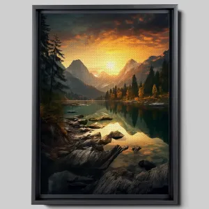 Canvas Beautiful Lake Mountain Range Sunrise Sunset Landscape, Wall Art for Living Room, Autumn Forest National Park Scenery, Nature Scenic Picture Print Artwork Print Decor, Gift for lover, Wall