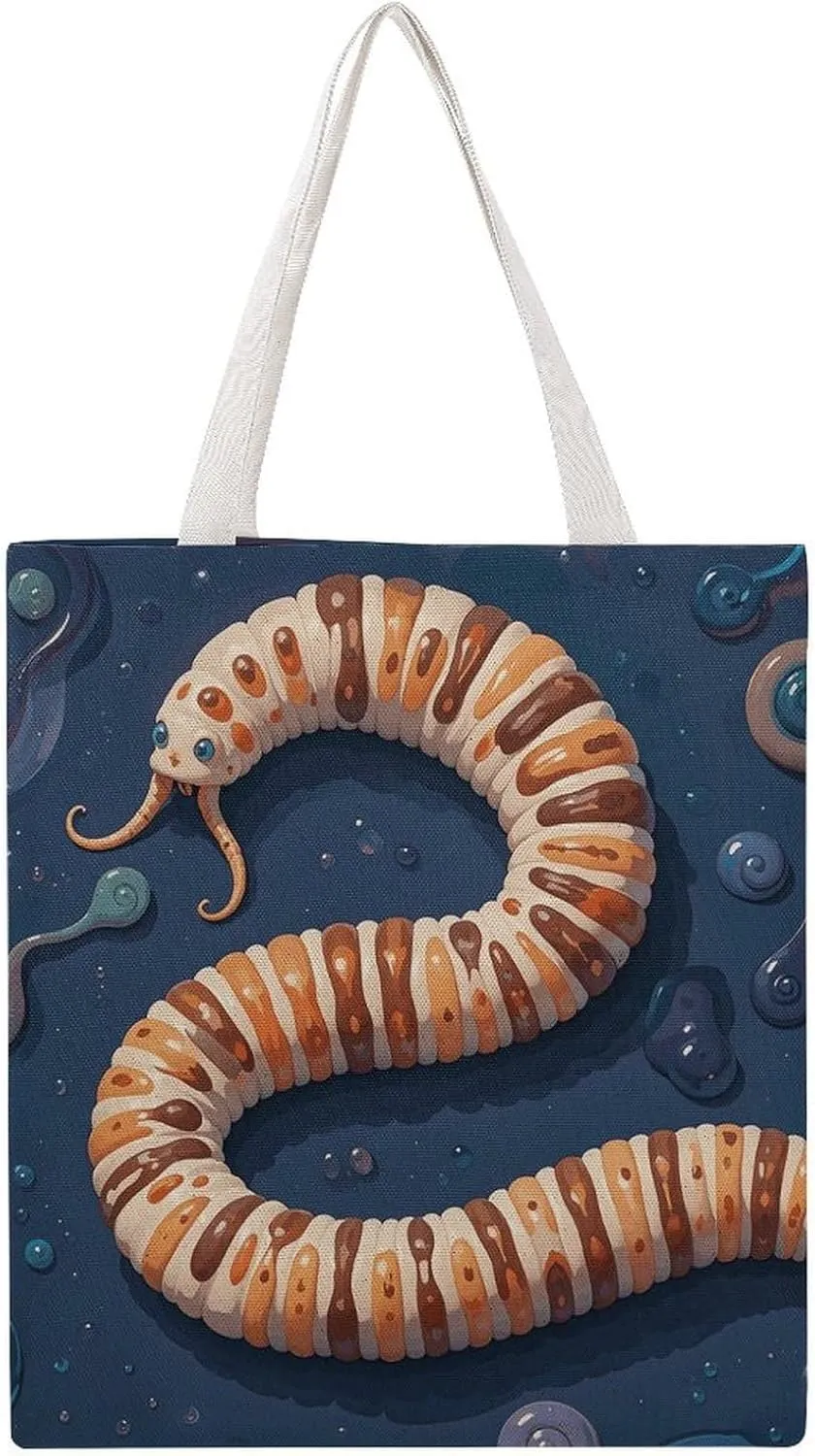 Canvas Tote Bag for Women Handbag Large Capacity Canvas Bag Worm Shape Biological Grocery Bags Shopping Bag