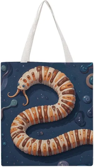 Canvas Tote Bag for Women Handbag Large Capacity Canvas Bag Worm Shape Biological Grocery Bags Shopping Bag