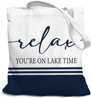 Canvas Tote Bag for Women - You're On Lake Time, Reusable Grocery Bag for Work Travel