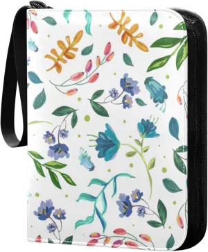 Card Binder 4 Pocket Trading Card Album 400 Cards Holder with 50 Removable Sleeves Waterproof Collectible Zipper Leather Baseball Card Binders Colorful Painted Flowers