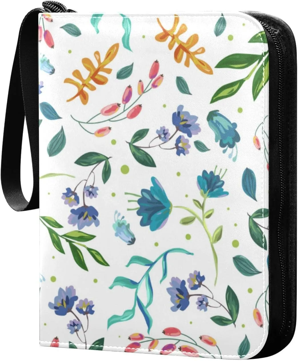 Card Binder 4 Pocket Trading Card Album 400 Cards Holder with 50 Removable Sleeves Waterproof Collectible Zipper Leather Baseball Card Binders Colorful Painted Flowers