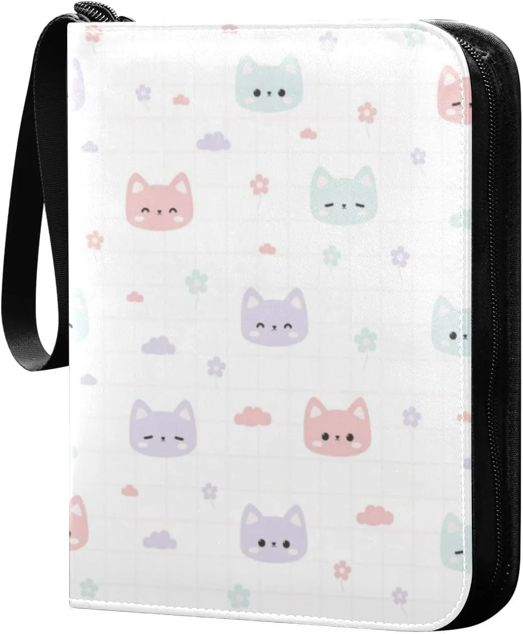 Card Binder 4 Pocket Trading Card Album 400 Cards Holder with 50 Removable Sleeves Waterproof Collectible Zipper Leather Baseball Card Binders Cute Kitten Cat
