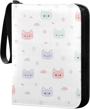 Card Binder 4 Pocket Trading Card Album 400 Cards Holder with 50 Removable Sleeves Waterproof Collectible Zipper Leather Baseball Card Binders Cute Kitten Cat