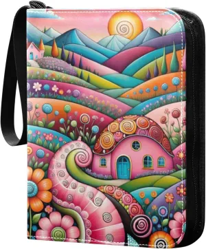 Card Binder 4 Pocket Trading Card Album 400 Cards Holder with 50 Removable Sleeves Waterproof Collectible Zipper Leather Baseball Card Binders House Colorful