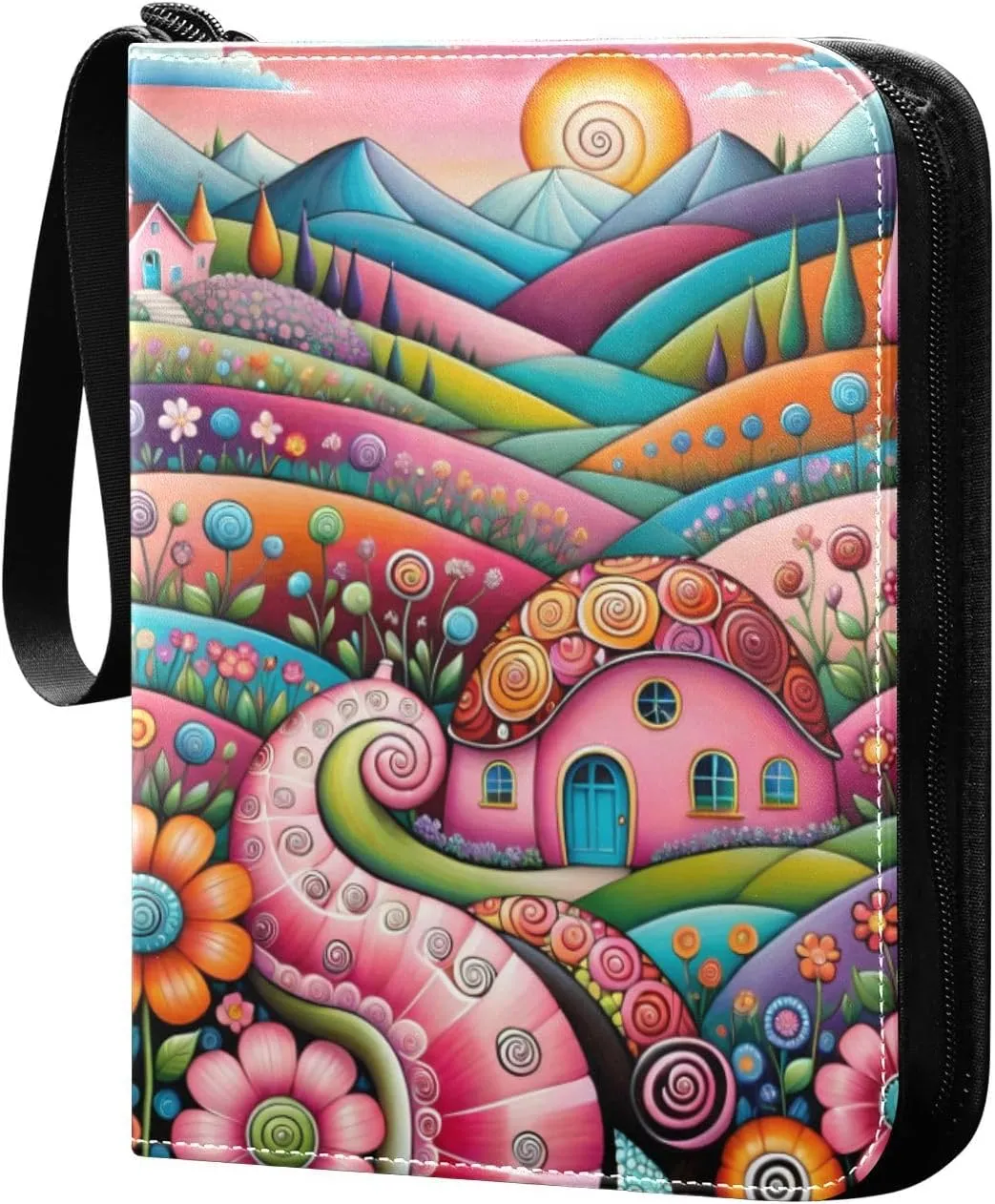 Card Binder 4 Pocket Trading Card Album 400 Cards Holder with 50 Removable Sleeves Waterproof Collectible Zipper Leather Baseball Card Binders House Colorful