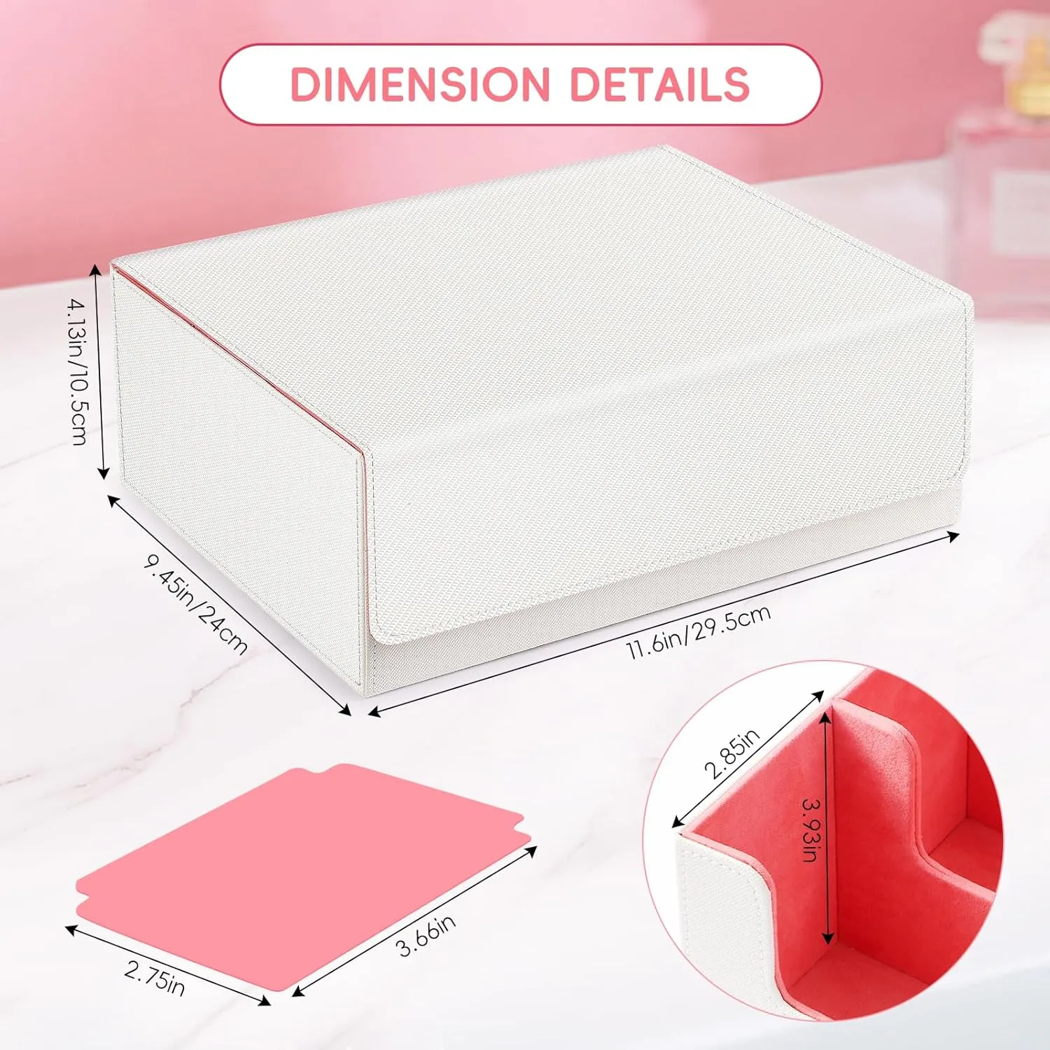 Card Storage Box for Trading Cards,1800  White PU Leather Commander Card Deck Case with 12 Dividers and 3 Supporters,Magnetic Closure Card Holder Fits YuGiOh,MTG and Sport Cards (White,3-Row)
