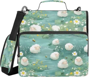 Cartoon Sheep A River Binder with Extra Pockets with Shoulder Strap Waterproof 1.5 Inch 3 Rings Pencil Case Portfolio Binder Documents Files Organizer