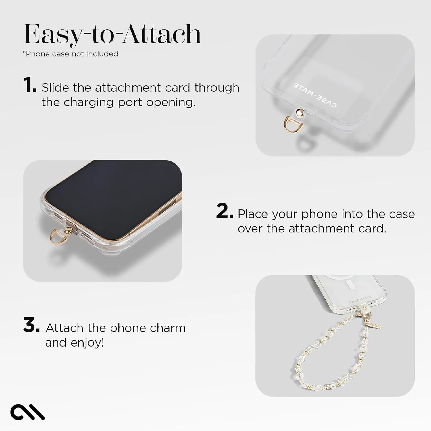 Case-Mate Beaded Phone Charm - Detachable Anti Theft Strap - Hands-Free iPhone Wrist Strap for Women - Phone Chain Wristlet - Fits Galaxy, Pixel and More - Crystal Pearl Gold