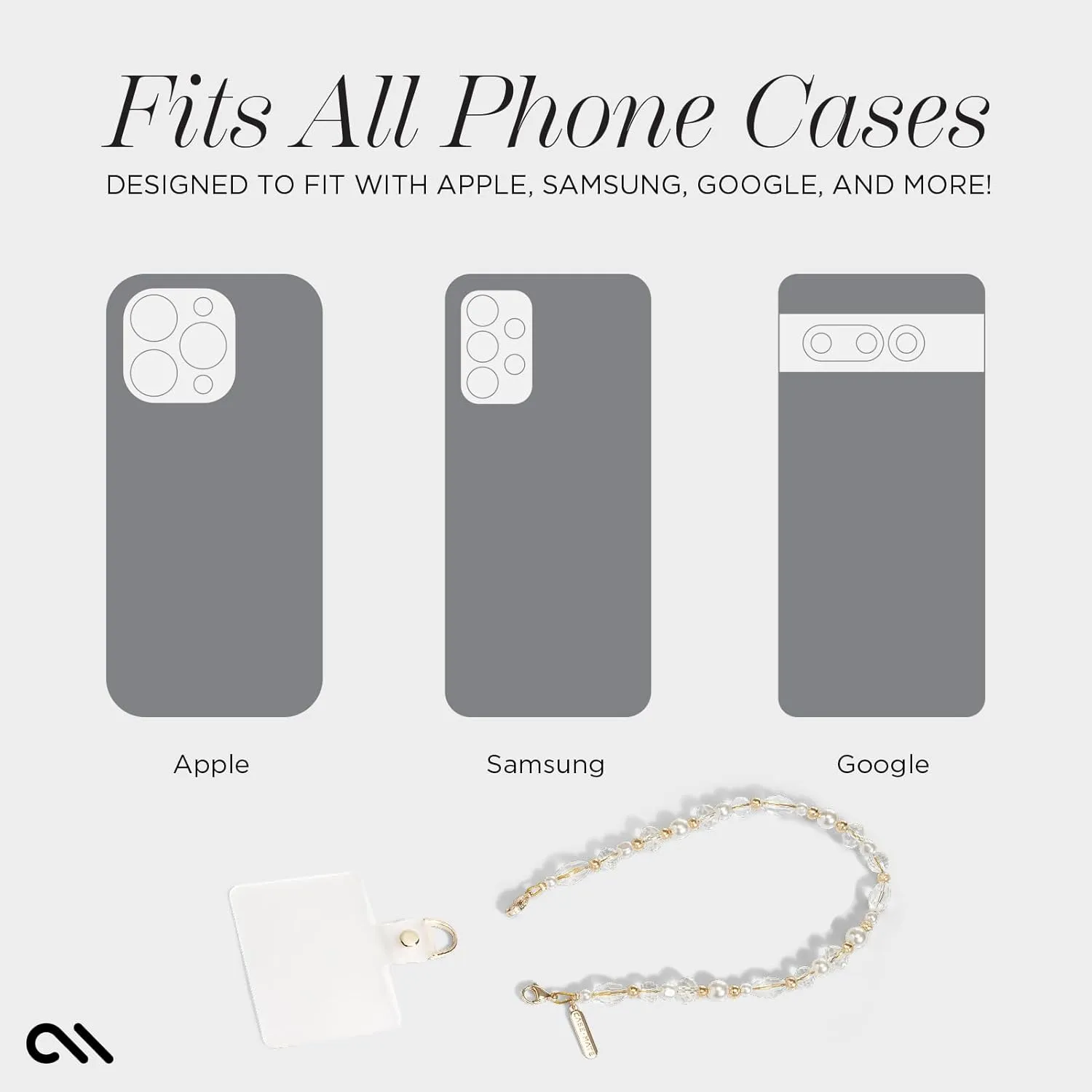 Case-Mate Beaded Phone Charm - Detachable Anti Theft Strap - Hands-Free iPhone Wrist Strap for Women - Phone Chain Wristlet - Fits Galaxy, Pixel and More - Crystal Pearl Gold