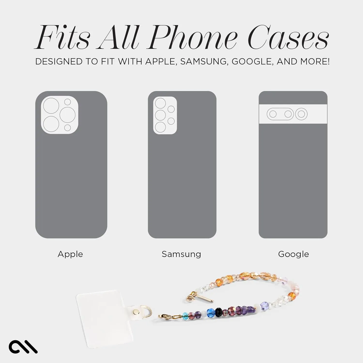 Case-Mate Phone Charm with Beaded Crystals - Detachable Anti Theft Strap - Hands-Free iPhone Wrist Strap for Women - Phone Chain Wristlet - Fits Galaxy, Pixel and More - Boho Crystal