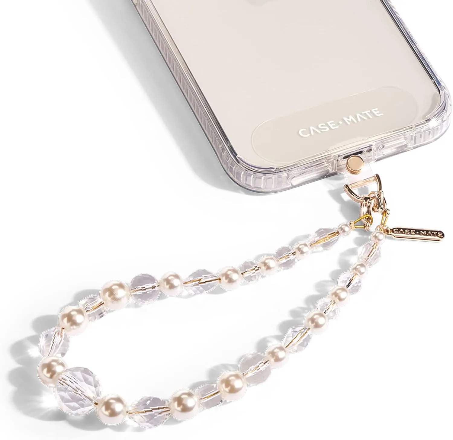 Case-Mate Phone Charm with Beaded Pearls and Crystals - Detachable Anti Theft Strap - Hands-Free iPhone Wrist Strap for Women - Phone Chain Wristlet for Galaxy, Pixel and More - Crystal Pearl