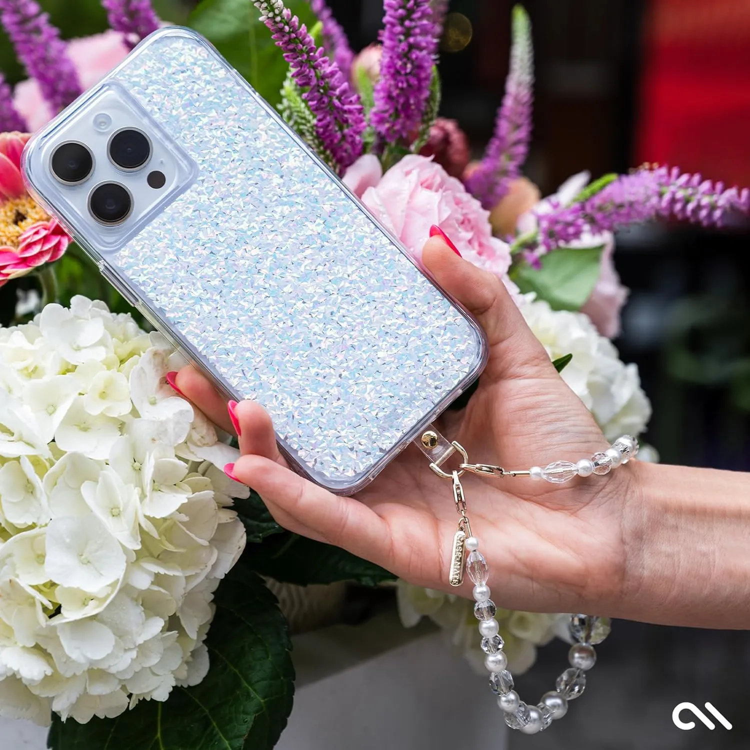 Case-Mate Phone Charm with Beaded Pearls and Crystals - Detachable Anti Theft Strap - Hands-Free iPhone Wrist Strap for Women - Phone Chain Wristlet for Galaxy, Pixel and More - Crystal Pearl